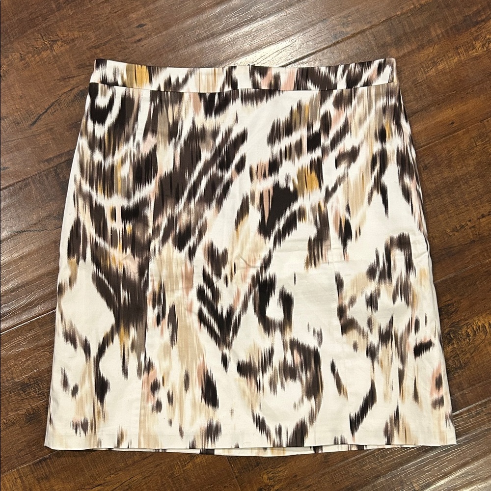 Elie Tahari Cream and Brown Patterned Mini Skirt
